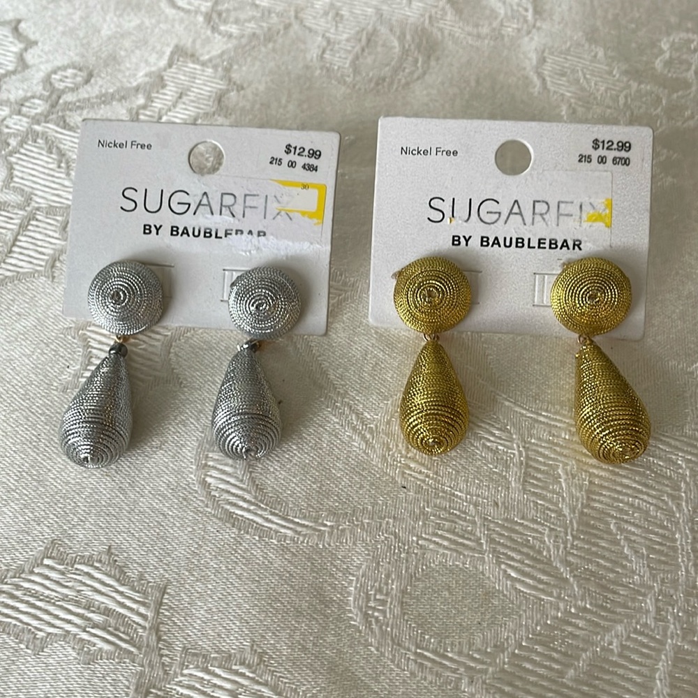 Sugarfix Baublebar New On Cards Dangle Earrings Pair Silver & Gold